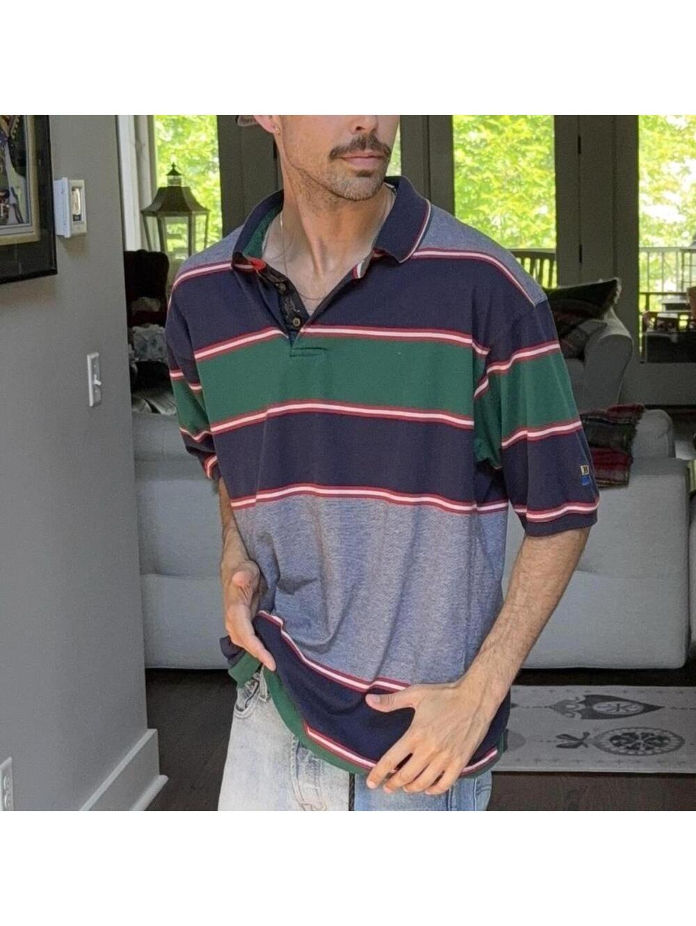 Vintage Bugle Boy Signature Golf Striped Rugby Polo Shirt XL 90s